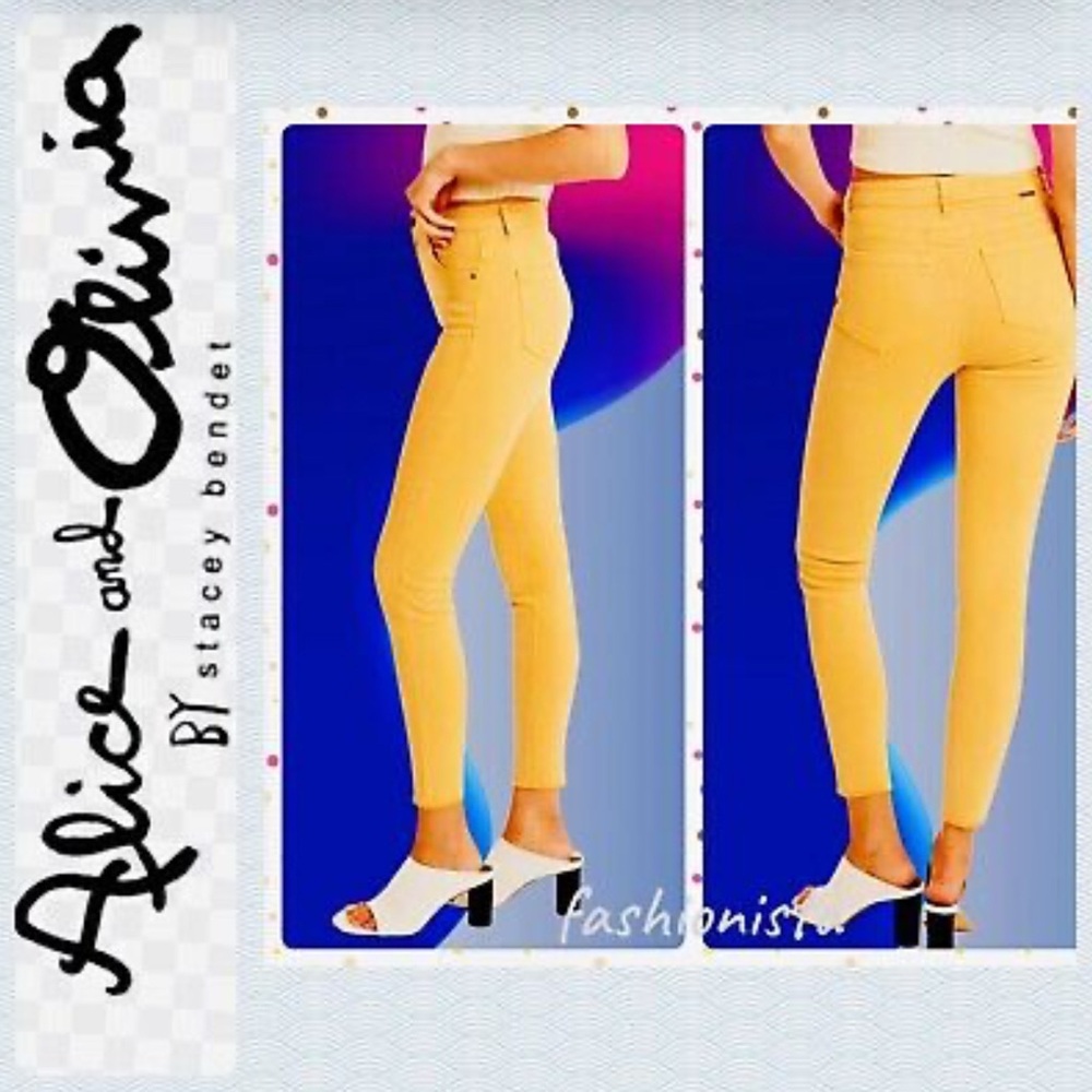 Alice + Olivia skinny cropped yellow jeans